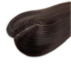 Human Hair Topper For Women Natural Lookin Injected Silk Base Dark Brown Straight Type For Thinning Hair And Baldness Patches