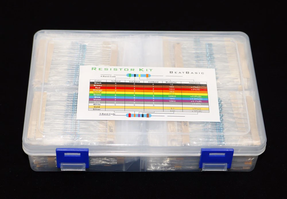 Kit surtido de resistencias de película de Metal con caja de almacenamiento, 2600 valores, 130 W, 10 Ohm-1M Ohm, 0,25 1/4w, 1% Uds.