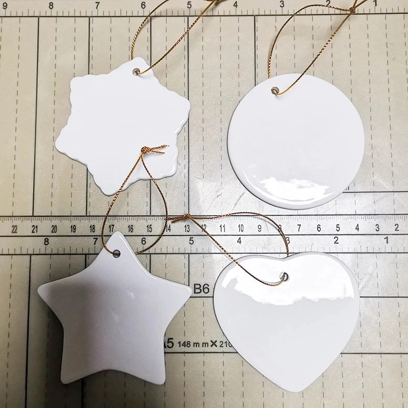 1pc Blank Sublimation Ceramic Pendant Christmas Tree Ornament Heat Transfer Christmas Decorations for Home Navidad Hanging Gifts