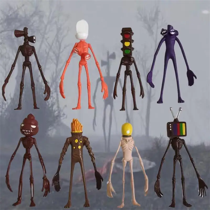 8PCS Set Anime Siren Head Action Figure Toy Sirenhead Horror Model Doll Sculpture Shy Guy Urban Legend Scp 6789 Plastic Toys