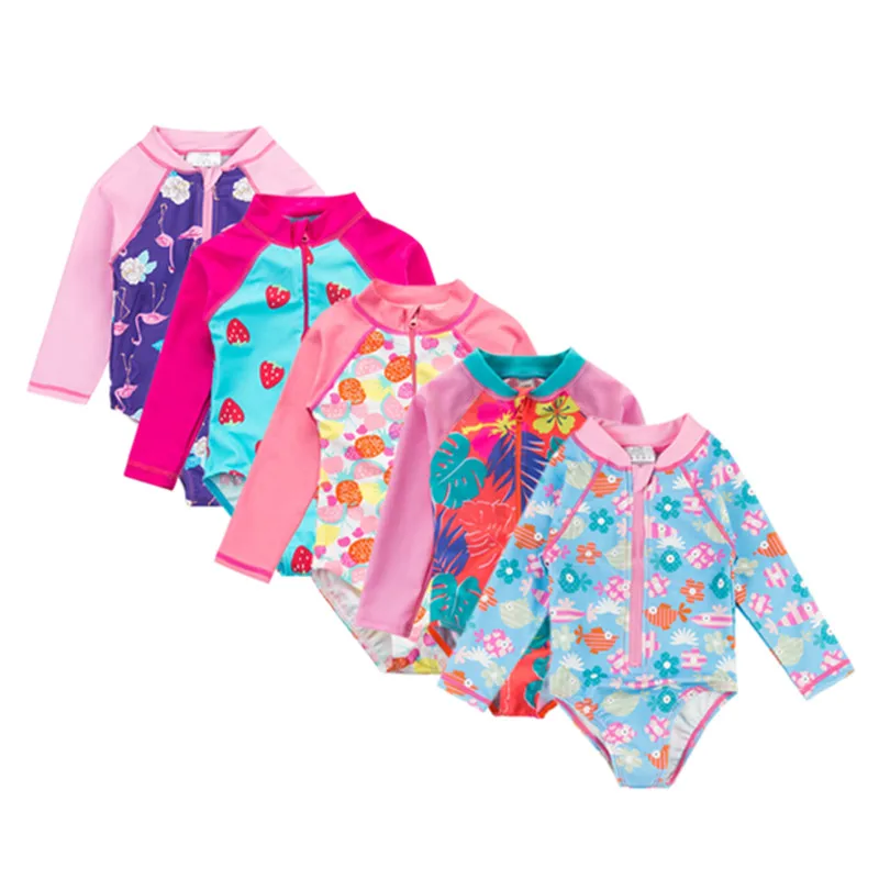 

Wishere One-piece Baby Swimsuit Kids Swimwear Long Sleeve Swimmng Suits Strawberry Printed Sunsuit Infant Girl's Beachwear