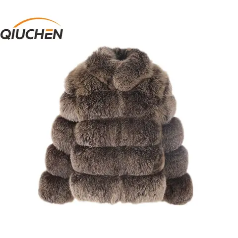 QIUCHEN-Real Fox Fur Jacket for Women, Thick Coat, Stand Collar Outfit, High Quality, Free Shipping, PJ8139
