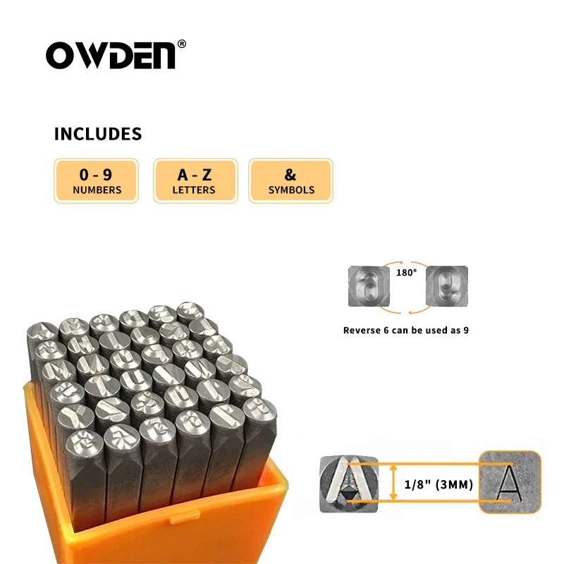 OWDEN 36Pcs 3mm Steel Metal Stamp Set Number and Letter Punch Tools Hand Jewelry Stamping Tool Letter Puncher Set