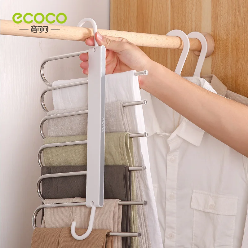 ECOCO Multi-functiona Trouser Storage Rack Adjustable Pants Tie Storage Shelf Closet Organizer Stainless Steel Clothes Hanger