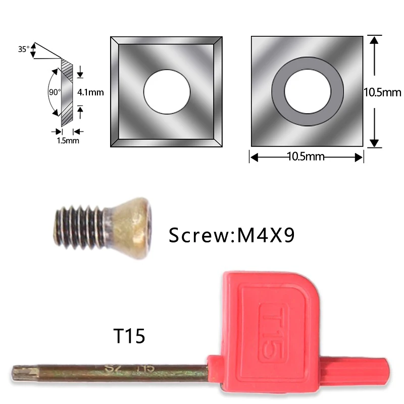 木工用のタングステンカーバイド交換用カッターインサート、スパイラルヘリカルプランパー、カッターヘッド、10.5x10.5x1.5mm