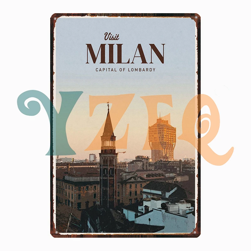 Travel Posters City MILAN PARIS DALLAS LAOS Tin Sign Vintage Metal Board Decoration Living Room Bar Cafe Garage Gift DU-12752B