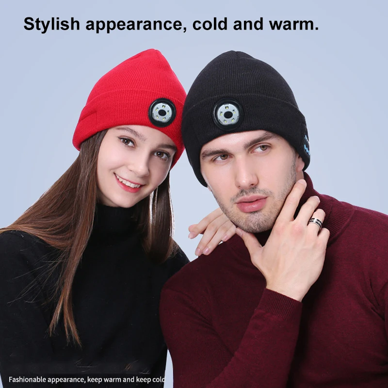 Warm Beanie Bluetooth 5.0 LED Hat Wireless Stereo Headset Music Player with MIC for Handsfree Support Dimming Rechargeable