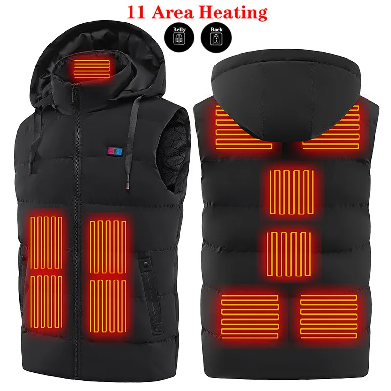 

11PCS Usb Sport Hiking Winter Heating Vest Men Women Warm Heated Smart Jacket Graphene Heat Thermal Clothing Hoodied Plus Size