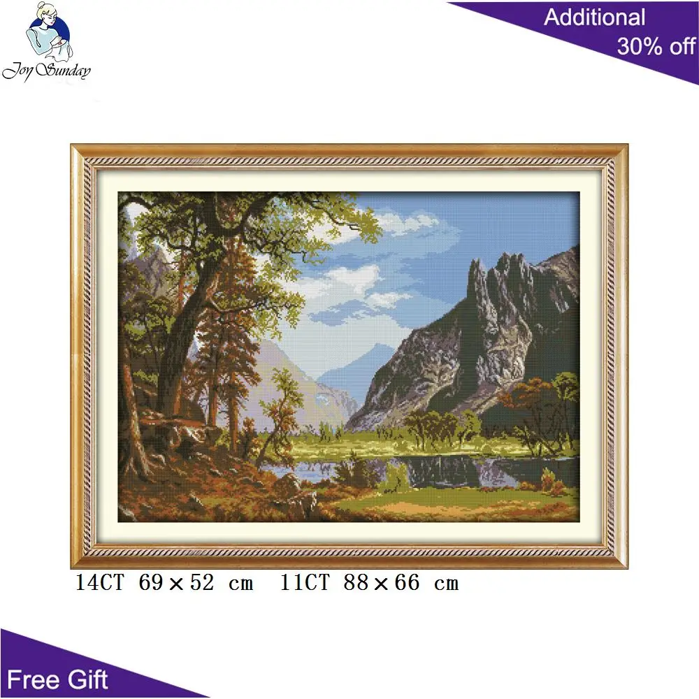 

Joy Sunday-Набор для вышивки крестиком, озеро и горы, счетный штампованный ландшафт озер и холмов, украшение для дома, F131, 14CT, 11CT