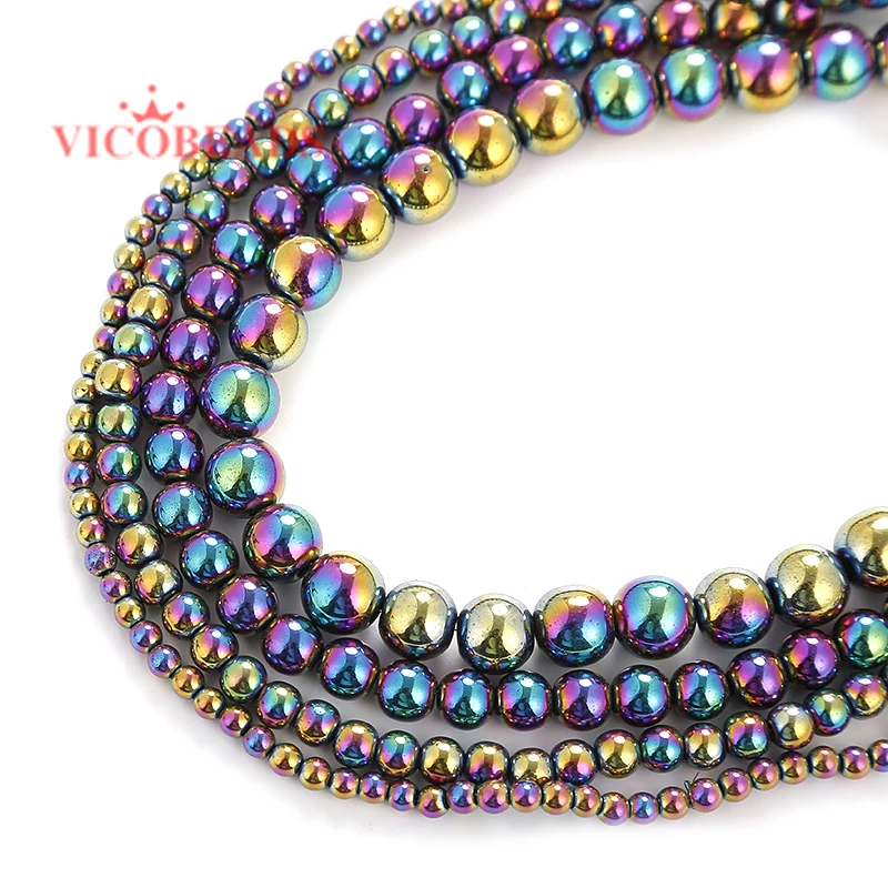 الحجر الطبيعي الأسود ارتفع الذهب الفضة اللون قوس قزح الهيماتيت الخرز 4 6 8 10 مللي متر 15 "لكل ستراند اختيار حجم لصنع المجوهرات