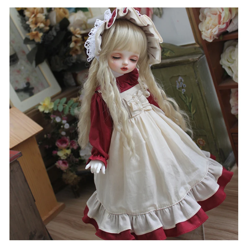 

Doll clothes wine red color doll court dress BJD dress + hair band for 1/6 1/4 1/3 BJD SD doll Blyth doll accessories only dress