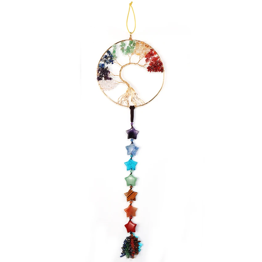 7 Chakras Star Healing Crystals Tree of Life Wall Tassel Meditation Reiki Ornament Window Ornament Wedding Souvenir Home Decor