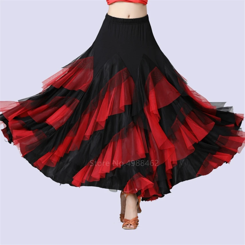 Women Dancing Costume Flamenco Waltz Ballroom Dance Skirt Classical Competition Practice Layered Big Swing Spanish Skirts