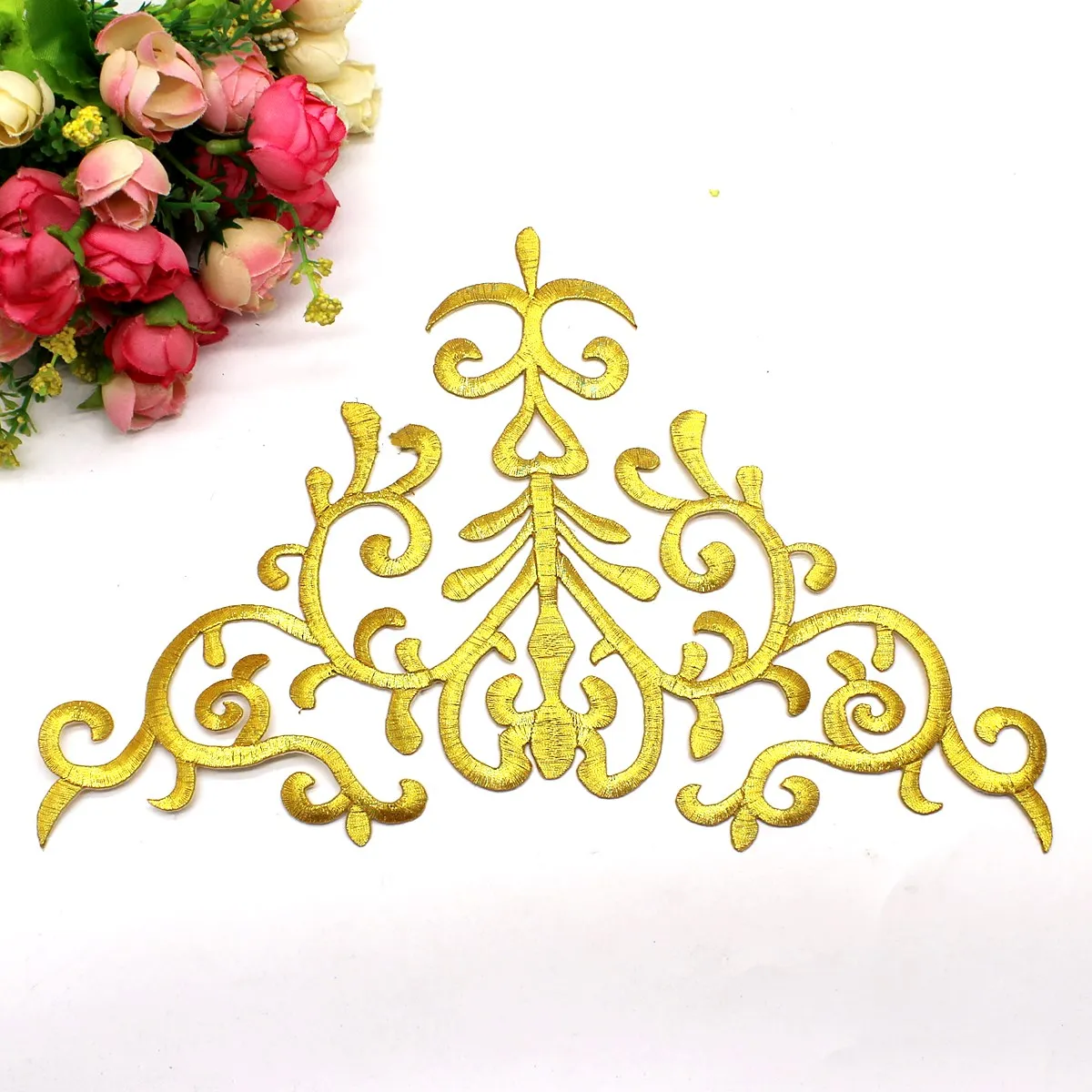 Iron On Gold Appliques Golden Cosplay Costumes Trims Metallic Embroidered Diy Dancewear Lace Patches 28*17cm