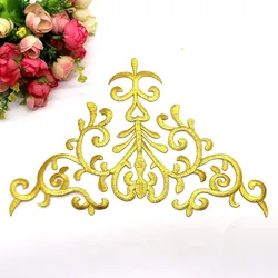 Iron On Gold Appliques Golden Cosplay Costumes Trims Metallic Embroidered Diy Dancewear Lace Patches 28*17cm