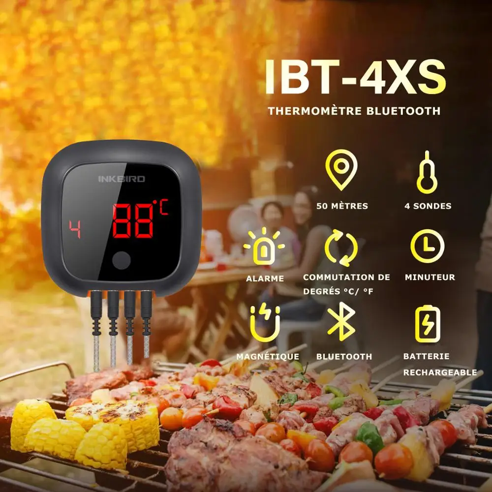 INKBIRD IBT-4XS Digital Wireless Bluetooth Cooking Oven BBQ Grilling Thermometer With Free Probe For Meat Grill Free App Cooking