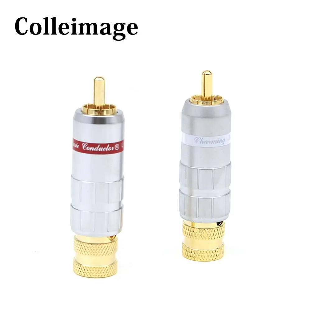 Colleimage Hifi 4pcs CMC-8236 Gold Plated RCA Plug Screw Locking Wire Solder Male Connector for DIY RCA interconnect Cable Cable