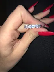 925 SILVER PAVE SETTING FULL 4MM ROUND Simulated Diamond CZ ETERNITY BAND ENGAGEMENT WEDDING Stone Rings size 5,6,7,8,9,10