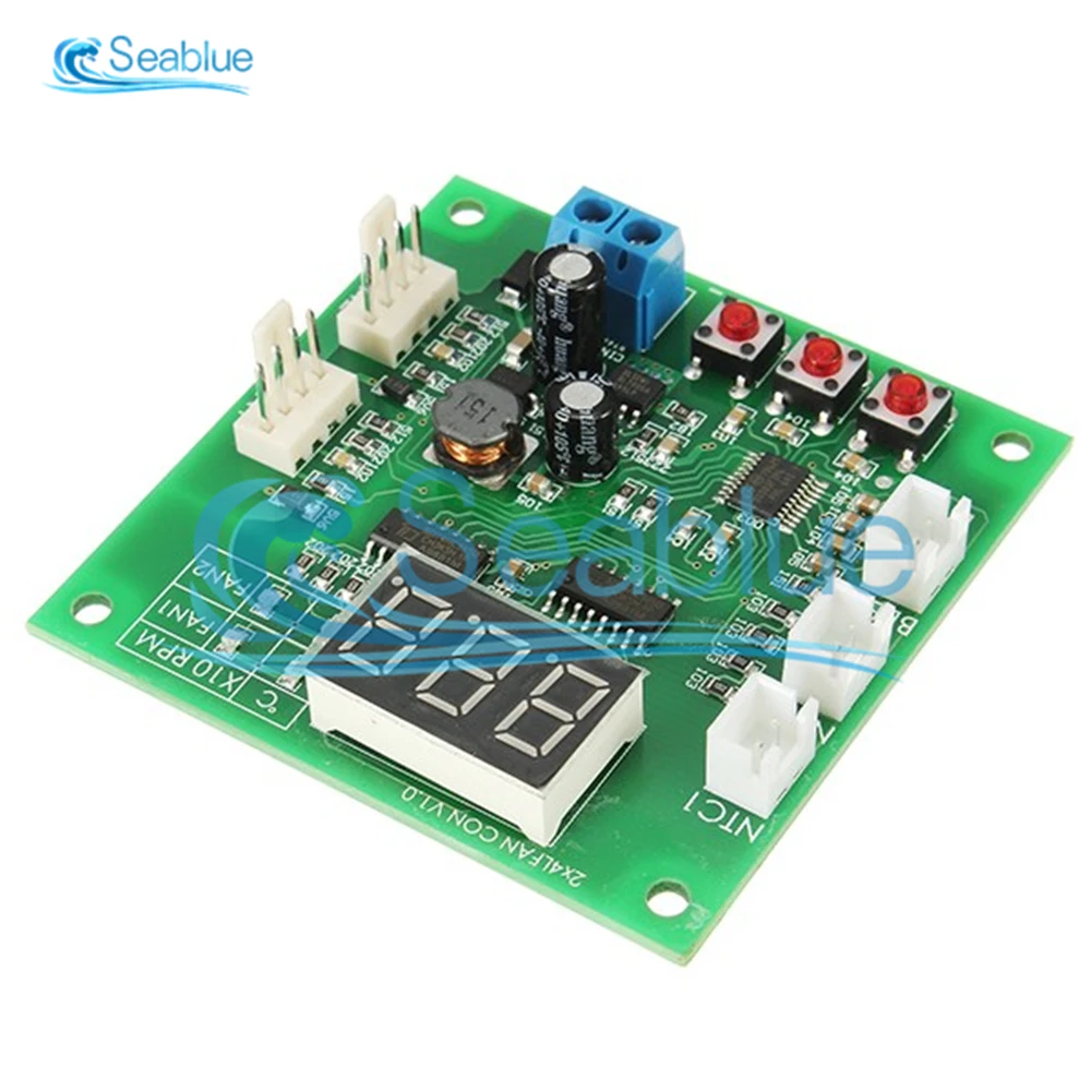 DC 12V 2 Channel 4 Wire Fan PWM Temperature Controller PC Fan Motor Speed Controller LED Digital Thermostat With NTC 10K Probe