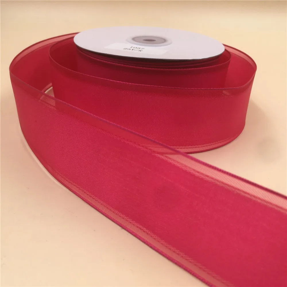 

38MM 25yards Rose Red Wired Edge Sheer Edges Taffeta Ribbon for Festival Christmas Decoration New Year Gift Wrapping