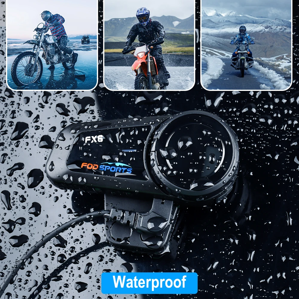 2pcs Fodsports FX6 Helmet Intercom Motorcycle Helmet Bluetooth Headset Interphone,6 Riders,1000m