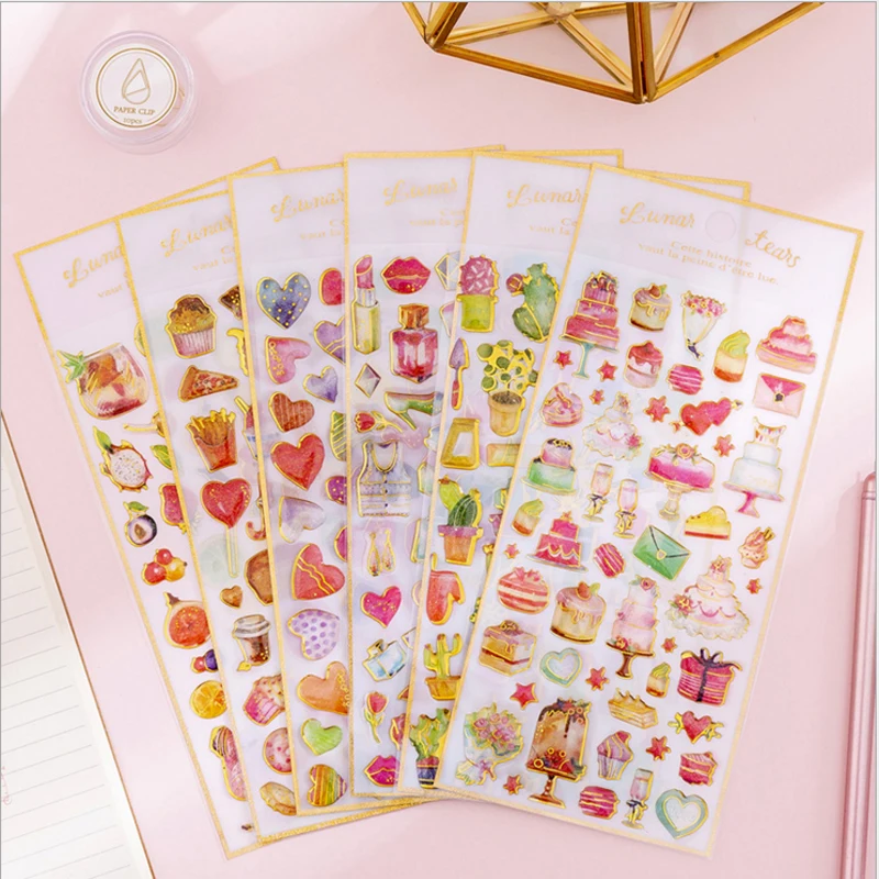 1pcs/pack Sweetheart Cake PVC Scrapbook For Children Diary Decoration Gifts Crystal Epoxy Sticker Six Selection