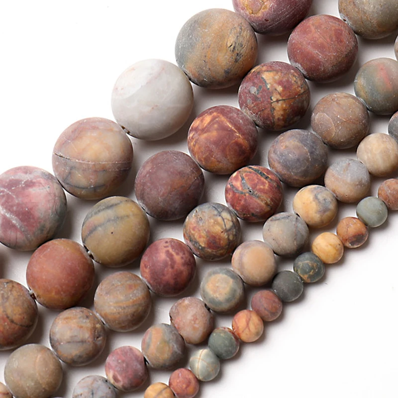 Dull Polish Natural Matte Picasso Jasper Stone Beads Round Loose Beads For Jewelry Making DIY Bracelets 15inches 4/6/8/10/12MM