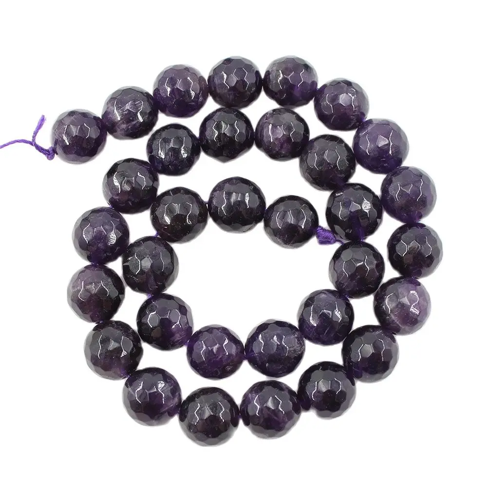 

APDGG Natural Stone 12MM Faceted Round Purple Amethyst Loose Beads 15.5" Strands For Necklace Bracelet Jewelry Making DIY