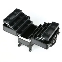 Luxury Professional Makeup Manicure Folding Suitcase Wheels Pink Aluminum Luggage Storage Case Full Beauty Artist Cosmetic Box