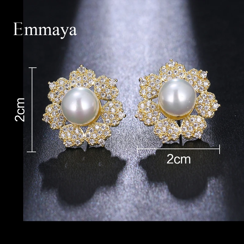 Emmaya New Flowers Surround Pearls Shape Two Colors Cubic Zircon Vivid Stud Earring For Female Banquet Cute First Choice