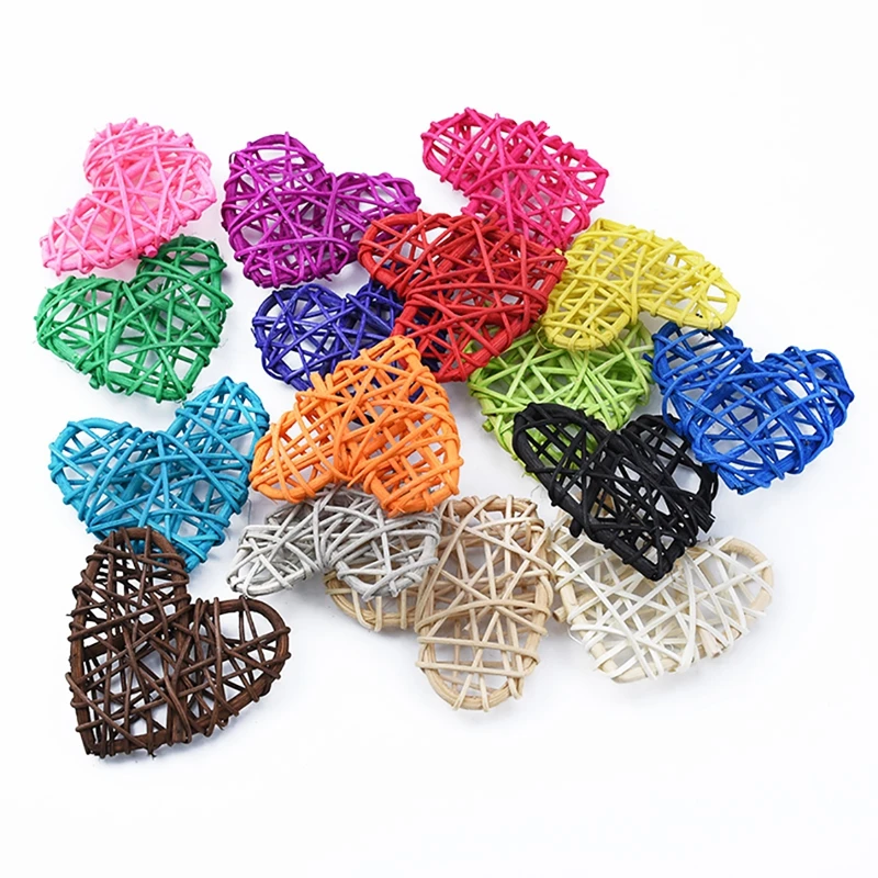 5PCS 7CM Rattan Decor Hear Shape Hollow Out Love Heart Shape Sepak Takraw Rattan Decoration