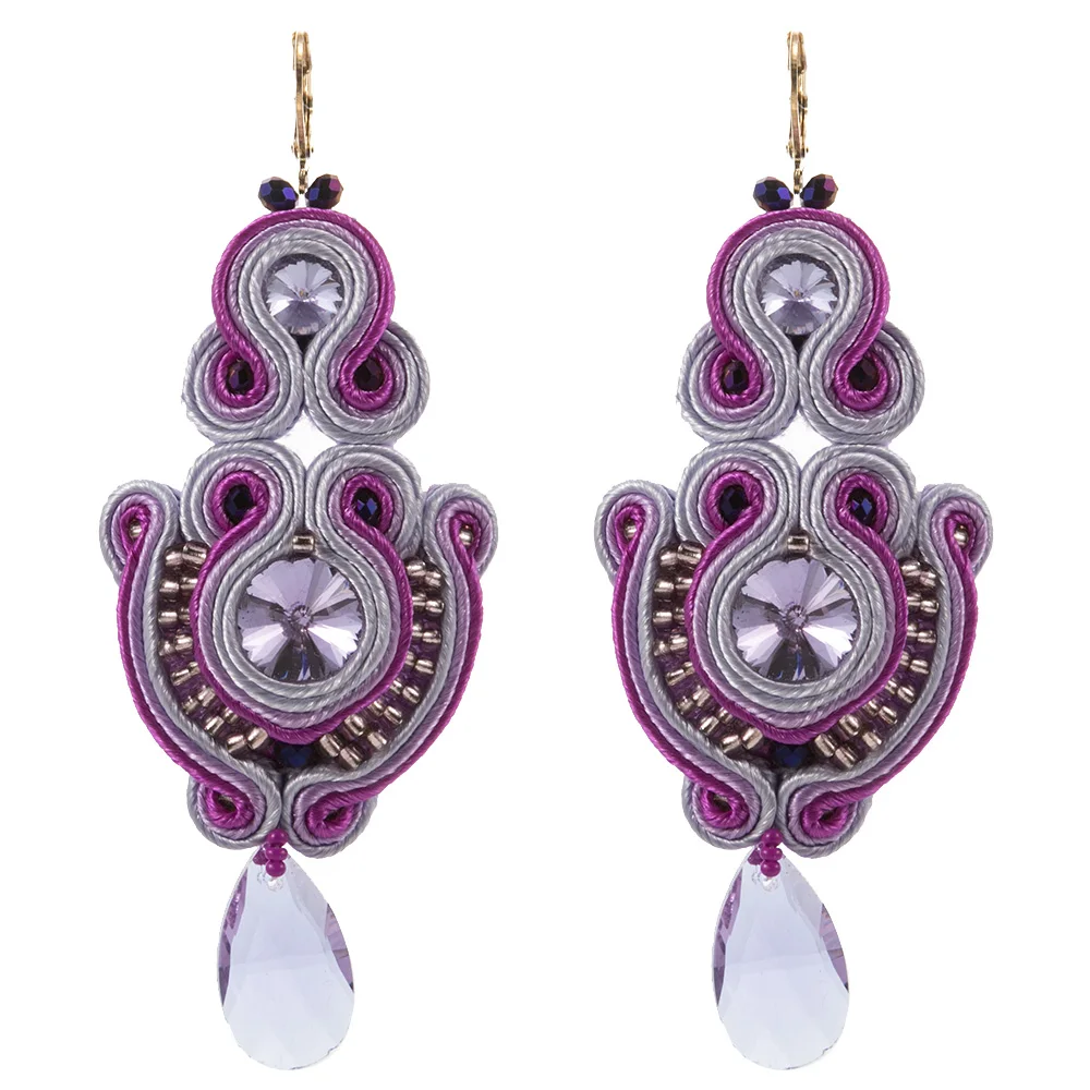 Fashion boho Soutache Earrings women Sutasz jewelry Weaving Drop earring Handmade accessories Different long earrings Multicolor