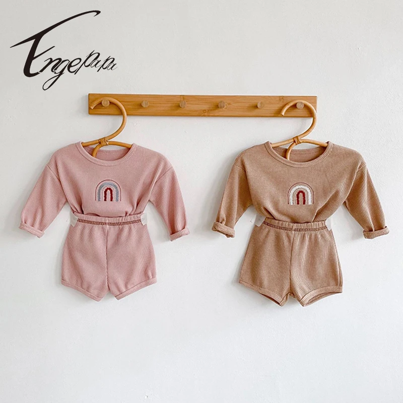 

Engepapa Autumn Baby Clothing Set Toddler Girls Suit Waffle Rainbow Blouse And Shorts 2 Pcs Boys Clothes Infant Outfit