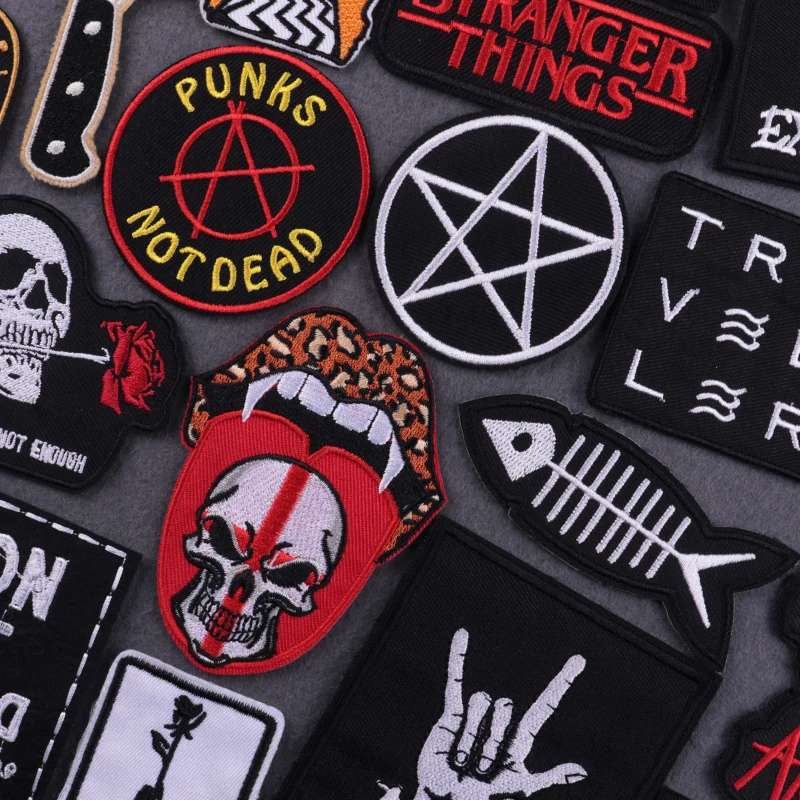 Punk Patch Band Rock Embroidered Patches For Clothing Iron On Patches Applique Embroidery Music Stripe Patch for Clothes Jacket