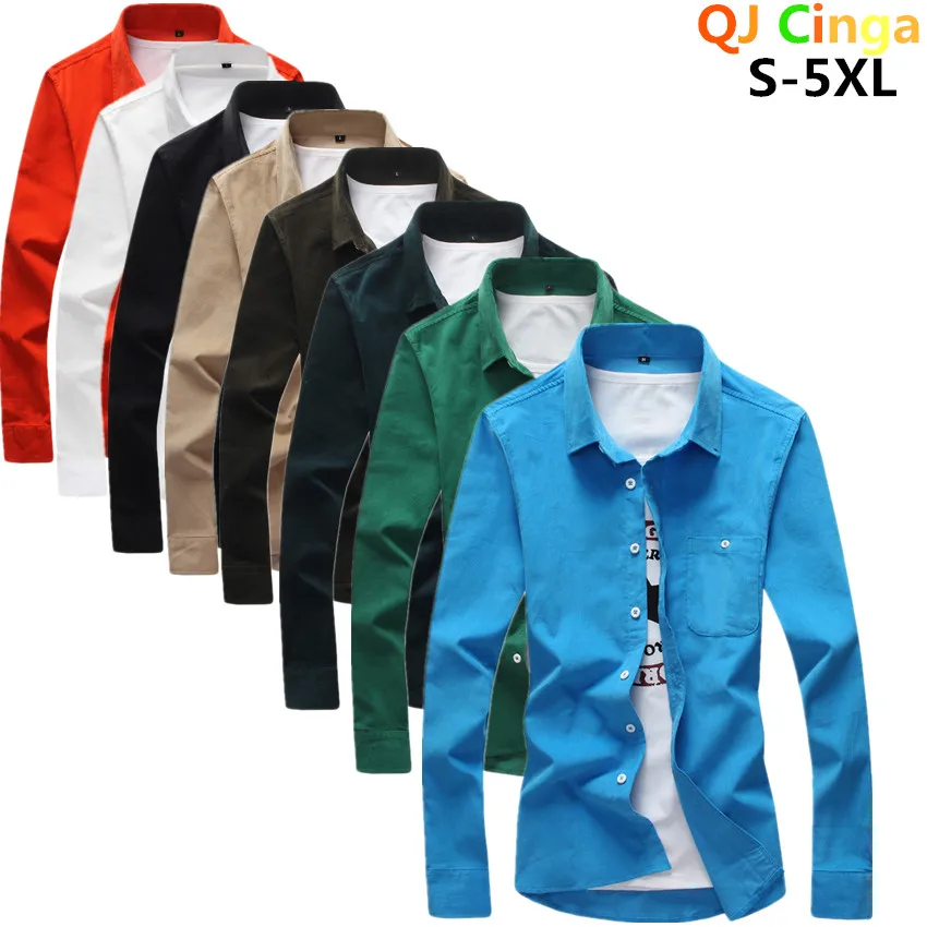 2024 Men Button Down Long Sleeve Vintage Corduroy Shirt, Single Patch Pocket Standard Fit Autumn Comfortable Casual Chemise 5xl