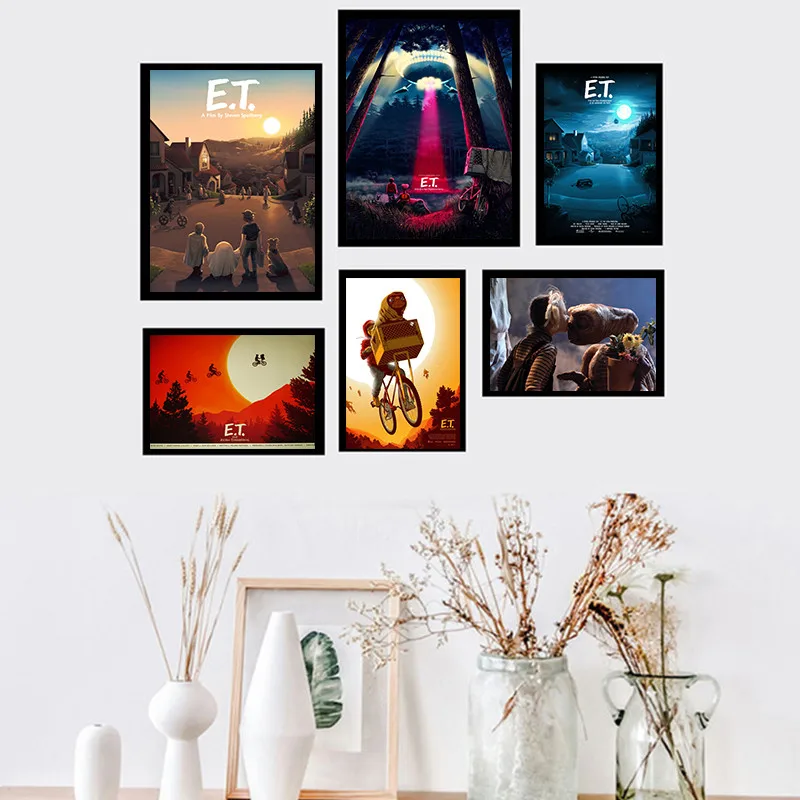 Classic Movie TV Show E.T. The Extra-Terrestrial White Coated Paper Poster Wall Art Painting Living Room Cafe Bar Home Decor