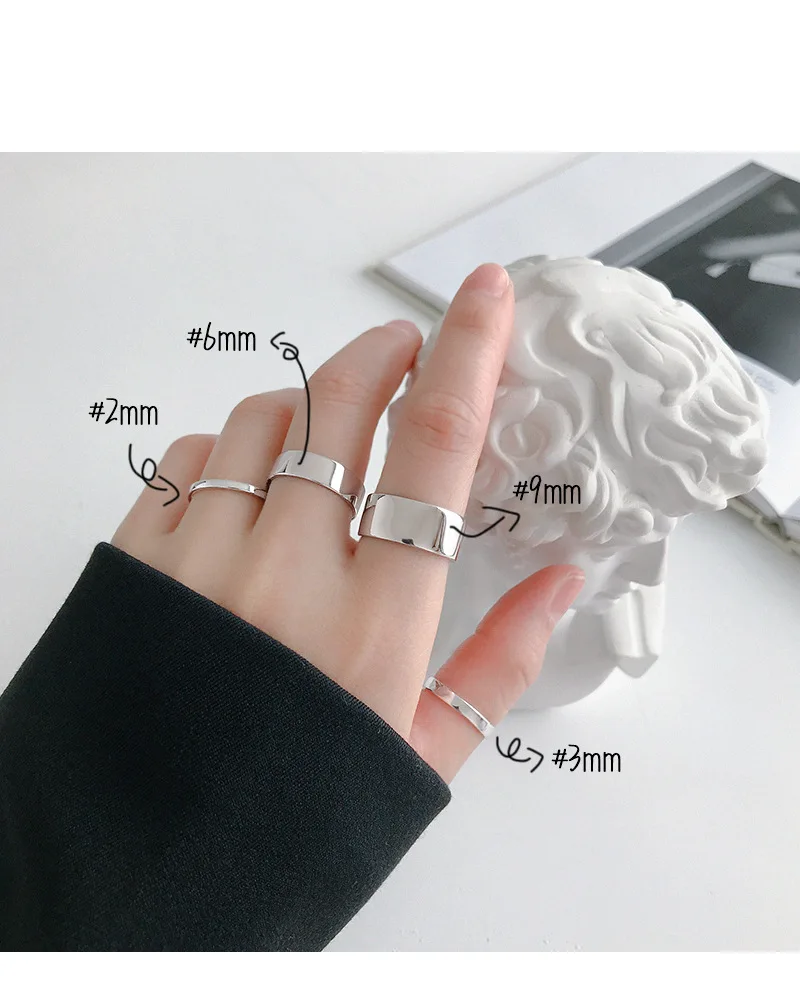 F.I.N.S Classic S925 Sterling Silver Wide Ring Punk Smooth Matte Open Finger Fine Jewelry for Women Men Minimalist Accessories