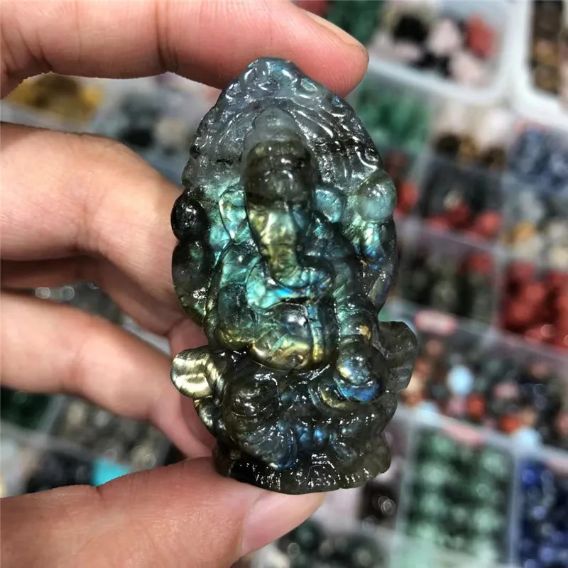 Healing Stone Natural Labradorite Hand-carved Purple Lepidolite Carving Elephant God For Home Decoration