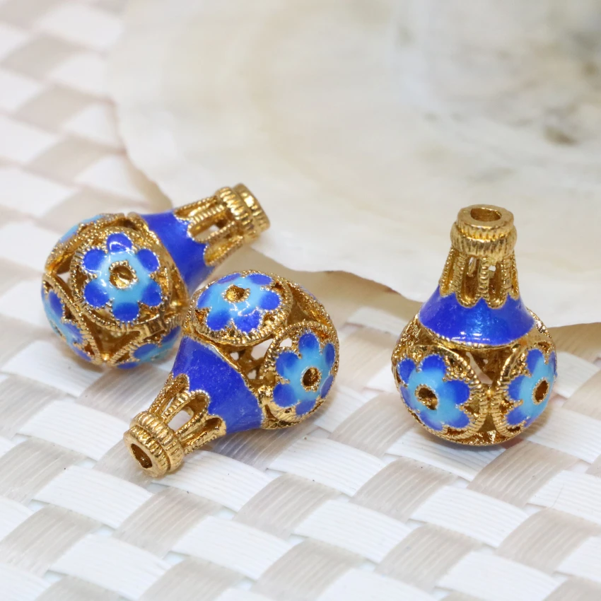 

Top quality lovely blue gourd shape beads 14*21mm cloisonne spacers accessories pendant elegant jewelry making 5pcs B2384