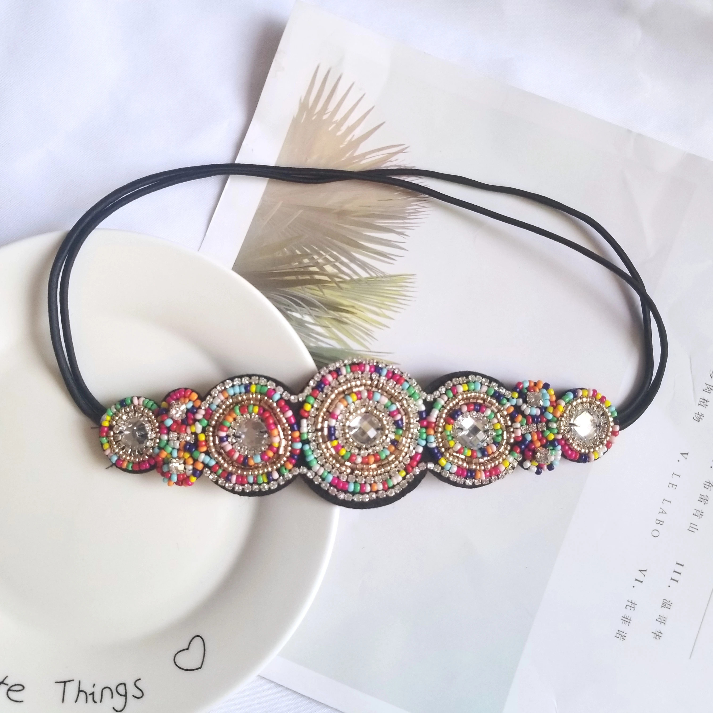 Vintage Green Blue Queen Shiny Crystal Handmade Beads Elastic Headband Women Wedding & Engagement Hair Accessories Bridal Banage