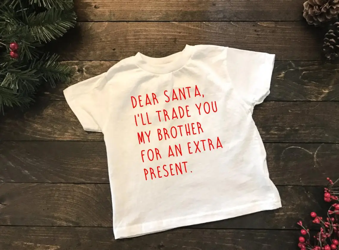 Trade Brother for Presents Christmas Shirt Toddler Christmas Tee Shirts Children's Christmas Holiday T-Shirt Drop Shipping