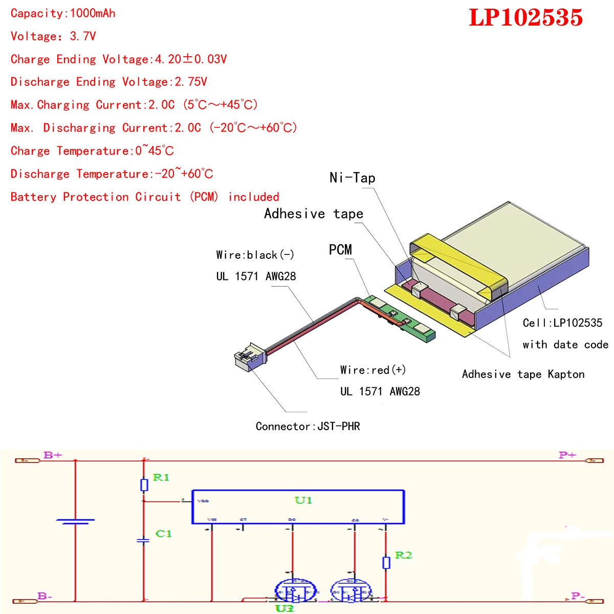 JST XHR 2.0mm 2pin 3.7V 1000MAH 102535 litowo-polimerowa LiPo akumulator do Mp3 słuchawki PAD DVD kamera bluetooth