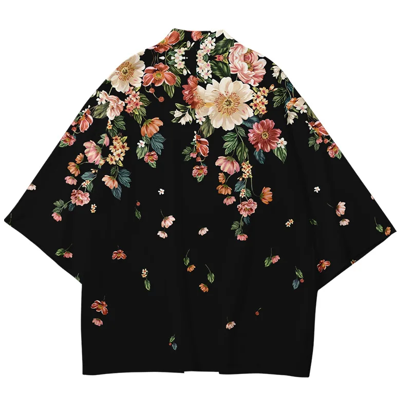 

Sakura Flowers Print Yukata Men Women Fashion Cardigan Blouse Haori Obi Asian Clothes Harajuku Japanese Cosplay Kimono