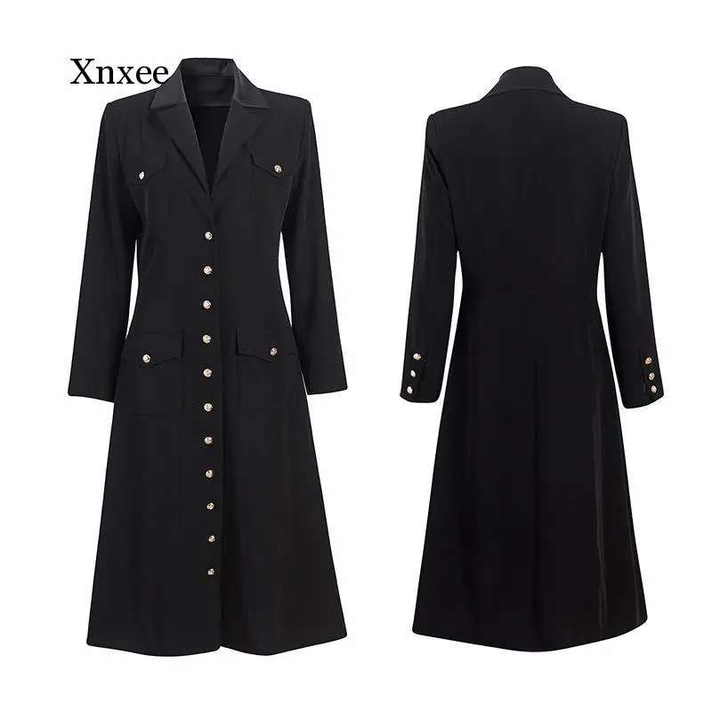 Spring Autumn New Design Temperament Lapel Black Dress Women's Gentle Long Sleeve French Elegant Fashion Party Dresses Clothing