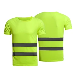 flective Safety T-Shirt Fluorescent High Visibility Safety Work Shirts Men Women Summer Breathable Reflective Running T-shirt