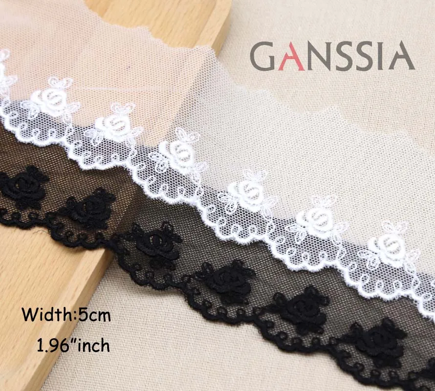 Width:5cm (2 inch) Rose Mesh Embroidered Lace Trimming Lace for DIY Sewing Accessories garment(ss-379)