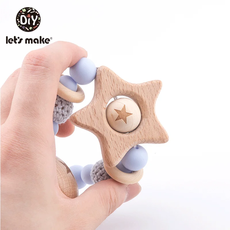 Let\'s Make 1PC Pacifier Chain Baby Teether Beech Star Wooden Clip Geometric Crochet Beads Pacifier Clip Chain Kids Tiny Rod Toys