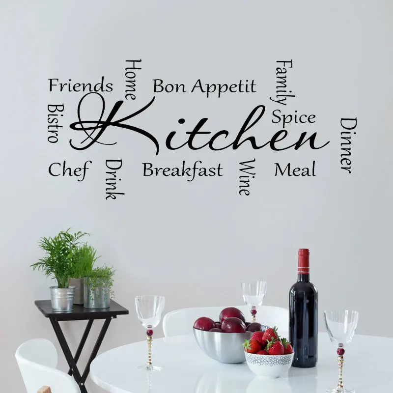 

Kitchen Words Dinner Wine Bon Appetit Wall Sticker Quotes Wall Decals Vinyl Modern Art Home Decor Kitchen Murals Removable 4003