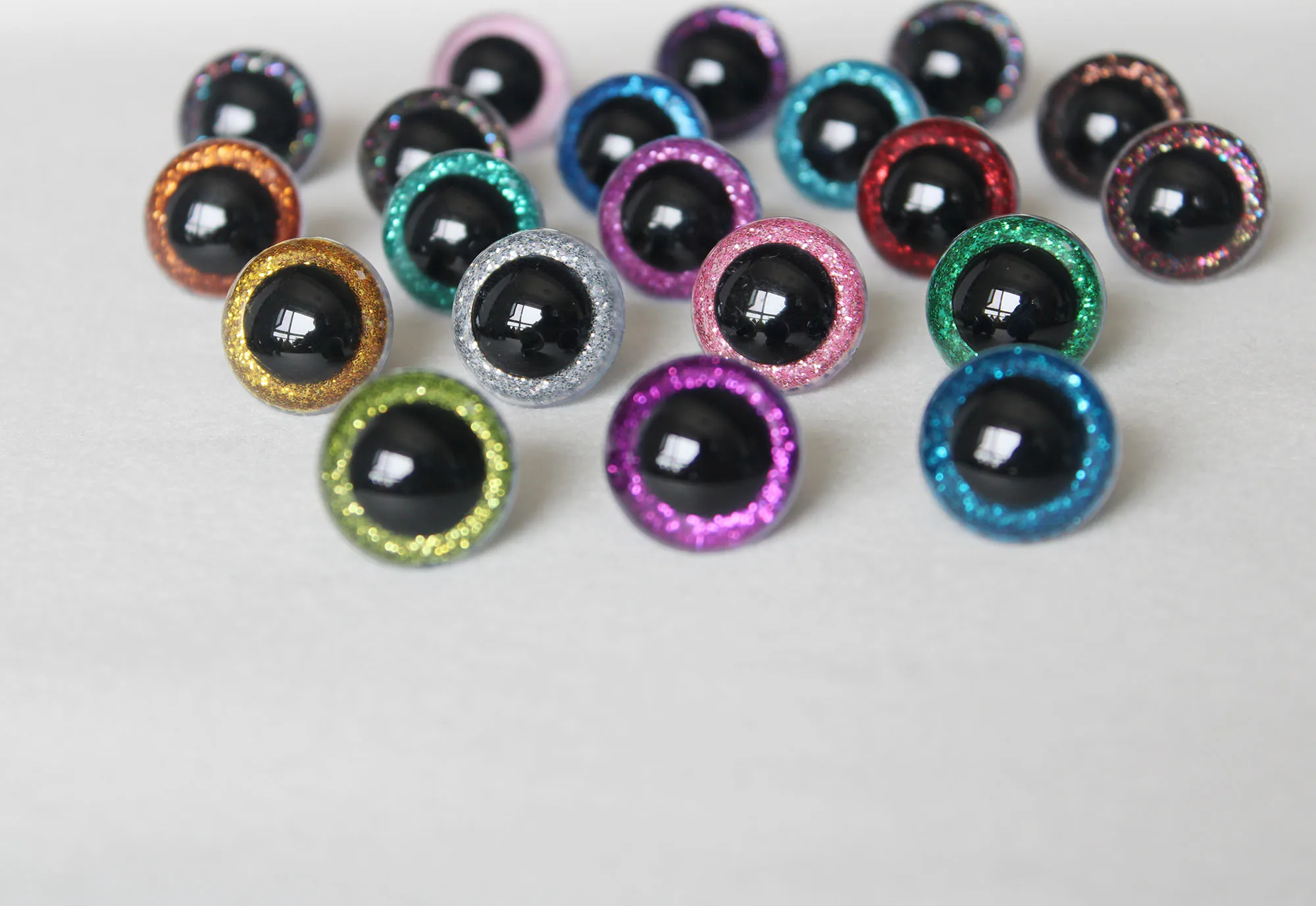 20pcs--N18-- 13mm to 28mm  glitter round colorful  toy safety eyes+hand press washerfor diy plush doll