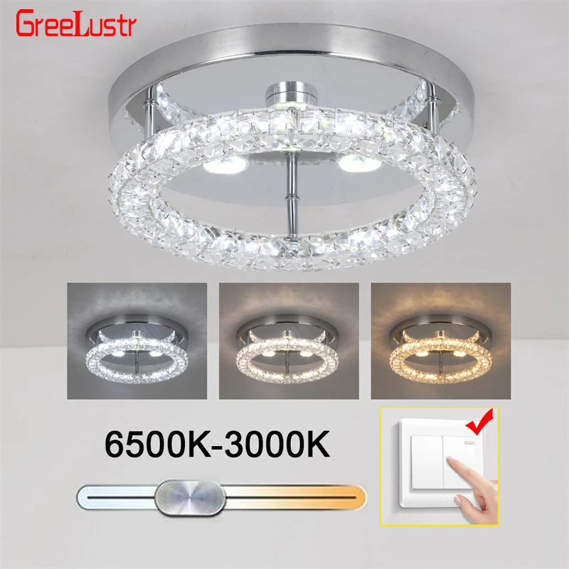 Modern Crystal Chrome Ceiling Lamps LED Ring Corridor Suspension Lamp Stainless Steel Aisle Light Fixtures Lustre Chandelier